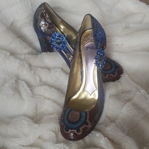 Hale Bob Jeweled Snake Round Toe 4" Pumps Sz 6.5